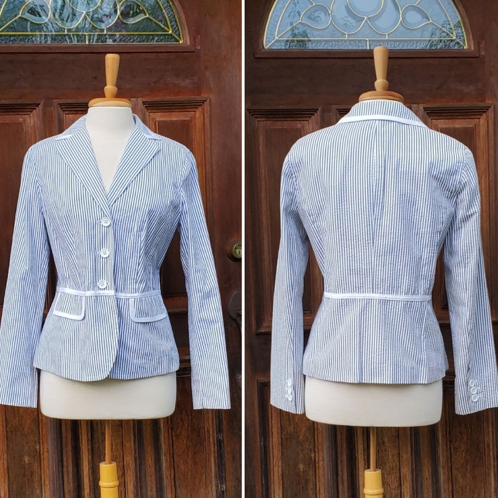 Liz Claiborne Seersucker Blazer sz 8 - Picture 4 of 5